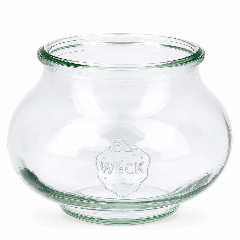Barattolo di vetro decorativo WECK RR80 da 560 ml Barattolo per gioielli WECK da 560 ml RR80 in vetro trasparente con logo in rilievo e ampia apertura per la conservazione e l'archiviazione