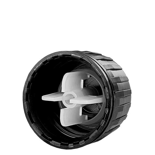 Tappo a vite 28 mm nero per flaconi di medicinali con OV-ring Tappo a vite 28 mm nero per flaconi di medicinali con OV-ring