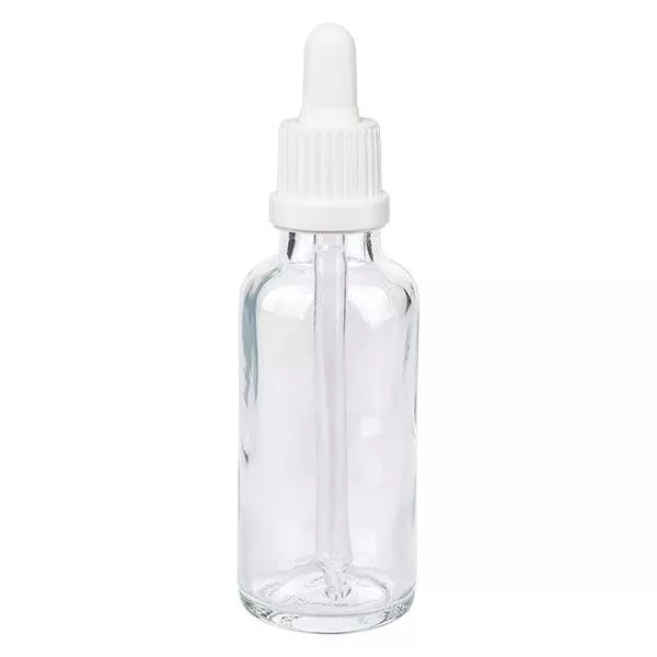 Apothekenflasche klar 30ml Pipette weiß Originalitätsverschluss