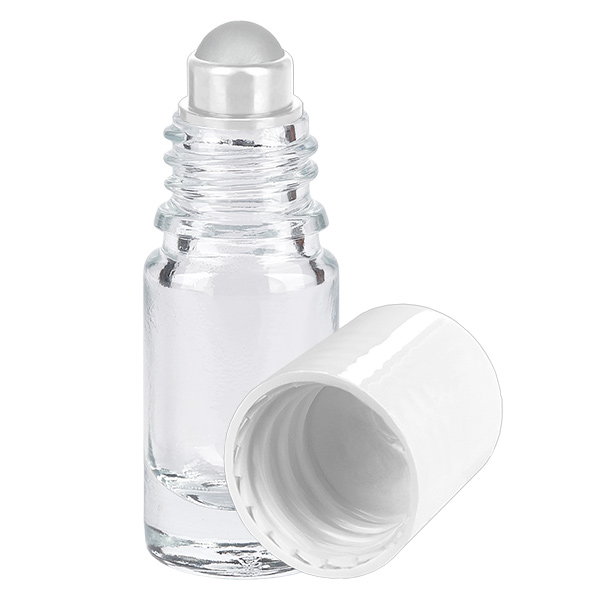 Flacone roll-on trasparente da 5ml STD bianco ApoGlas Flacone roll-on trasparente da 5ml STD bianco ApoGlas