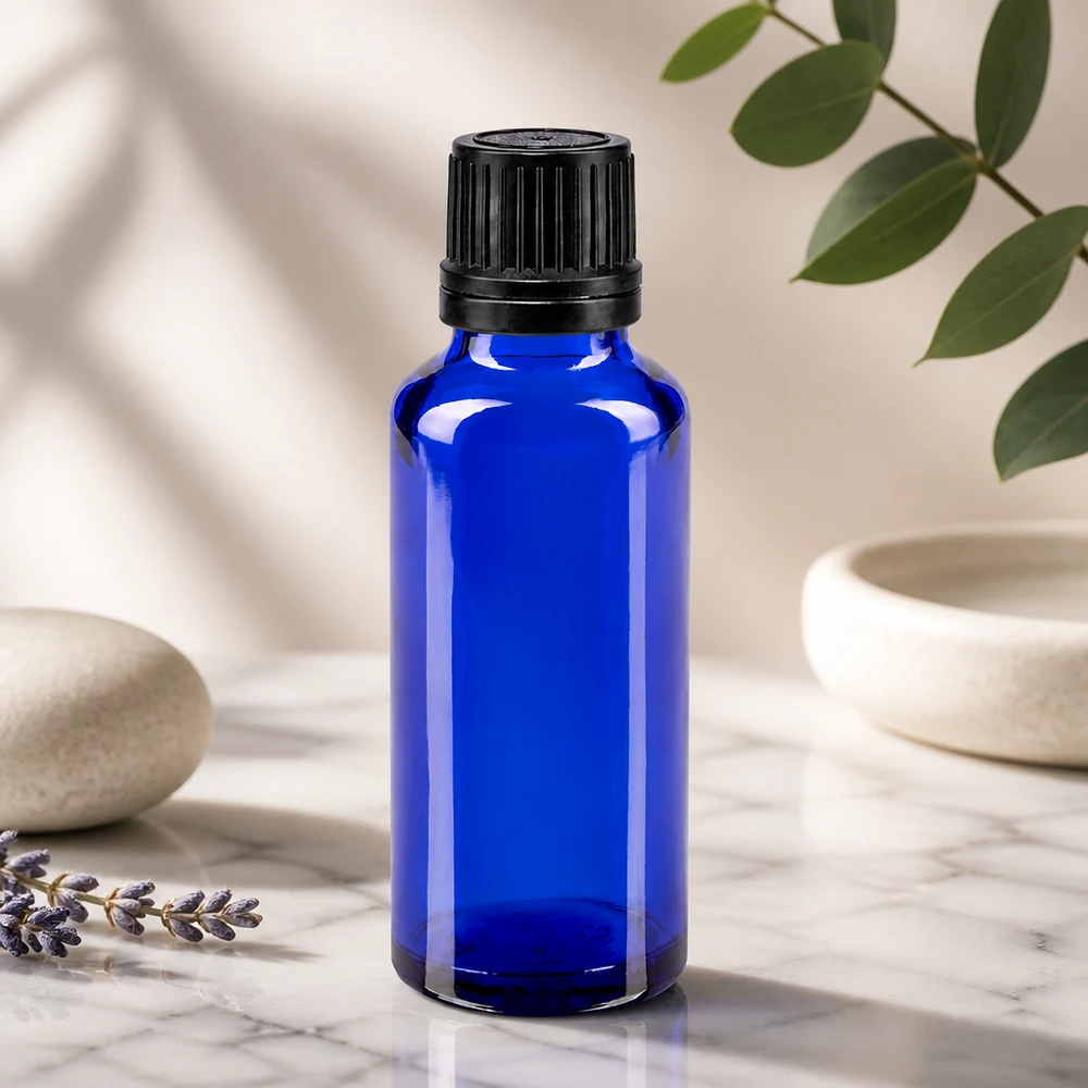 Blaue Medizinflasche 30ml mit tamperevidentem Verschluss für Pharmazie und Naturheilkunde