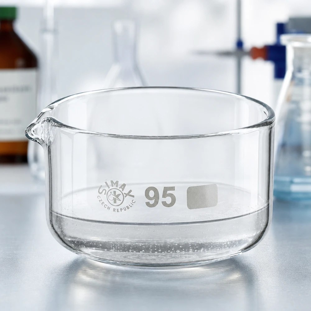 300ml Kristallisierschale mit Ausguss Borosilikat ø95mm Hochwertige Borosilikatglas-Schale 300ml mit Schnabelausguss für Laboranwendungen Durchmesser 95mm