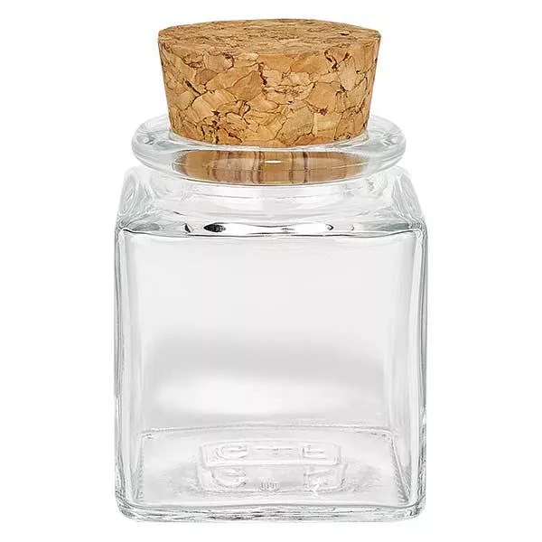 Quadratus 40ml clair, ouverture 28mm, avec liège Quadratus 40ml clair, ouverture 28mm, avec liège