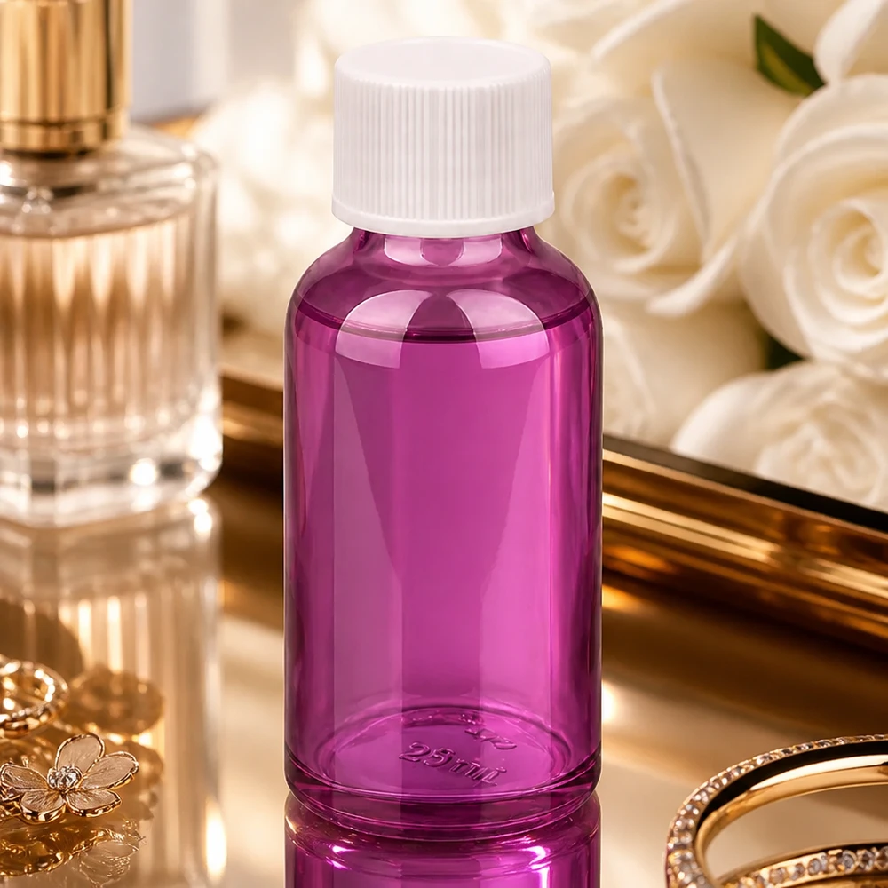 30ml Flasche 11mm Schraubverschluss weiss Standard PurpleLine UT18/30 30ml Violett-Flasche mit weißem Standard-Verschluss für professionelle Kosmetikherstellung
