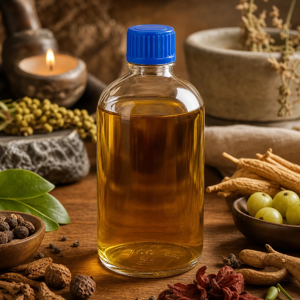 Flacone per olio ayurvedico 100 ml ClearLine UT18, vetro trasparente, tappo a vite blu da 11 mm SV