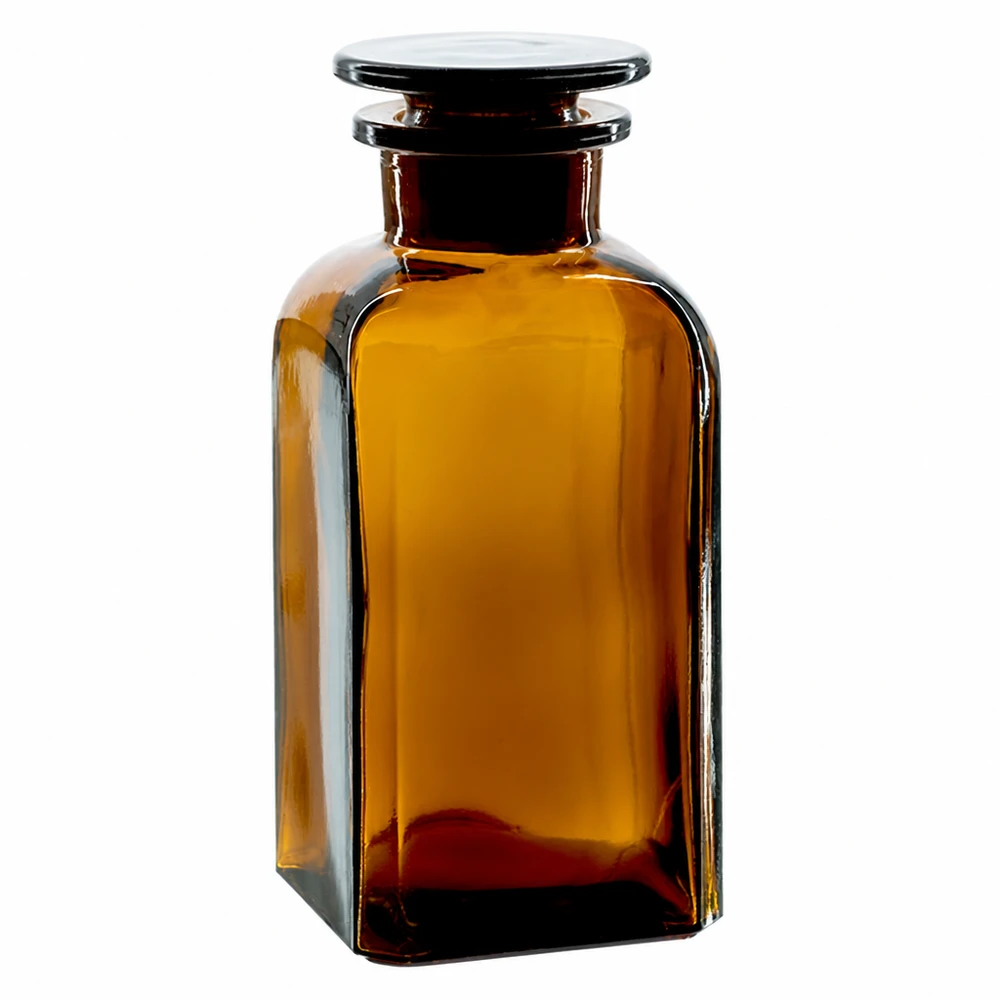 Fiaschetta quadrata da 350 ml, marrone, con tappo in vetro borosilicato di alta qualità, per laboratorio e farmacia