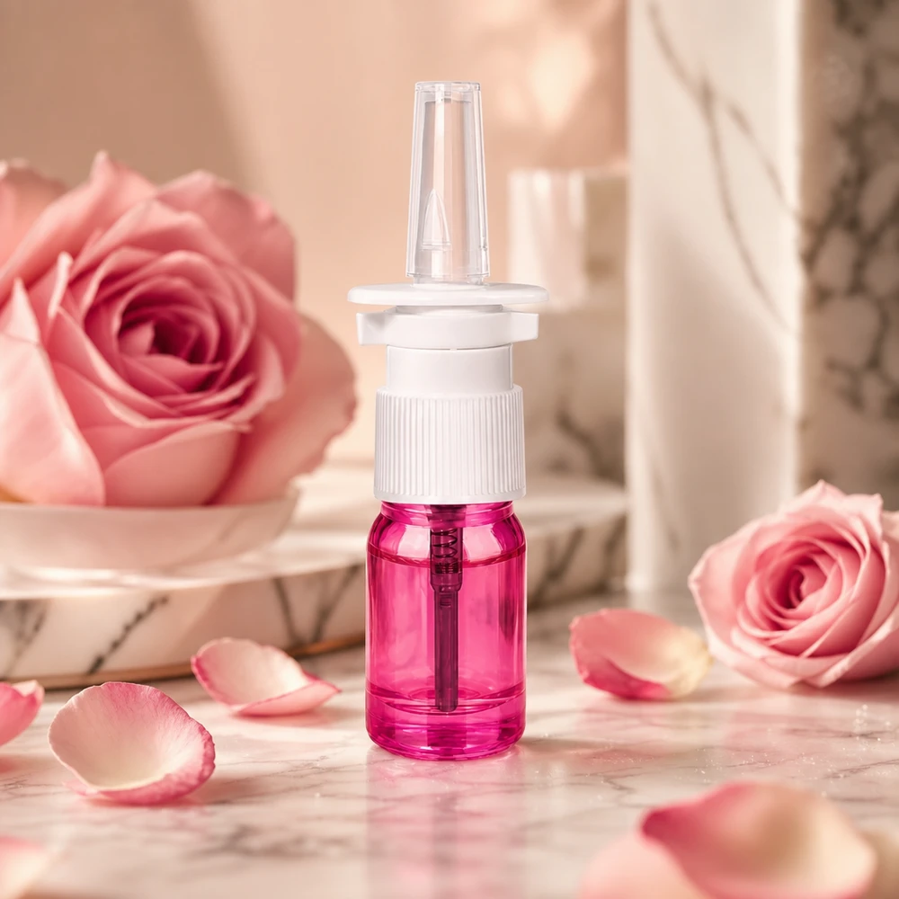 5ml Nasensprayflasche weiß/transparent Standard PurpleLine UT18/5 Praktische 5ml Dosierflasche in Violett mit Sprühmechanismus für pharmazeutische Anwendungen