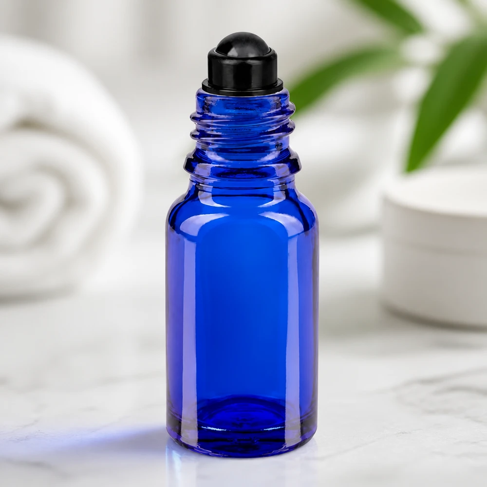 Apothekenflasche blau 10ml Roll-On Verschluss schwarz Kompakte blaue Glasflasche 10ml mit Roll-On Applikator für Aromatherapie und Kosmetik