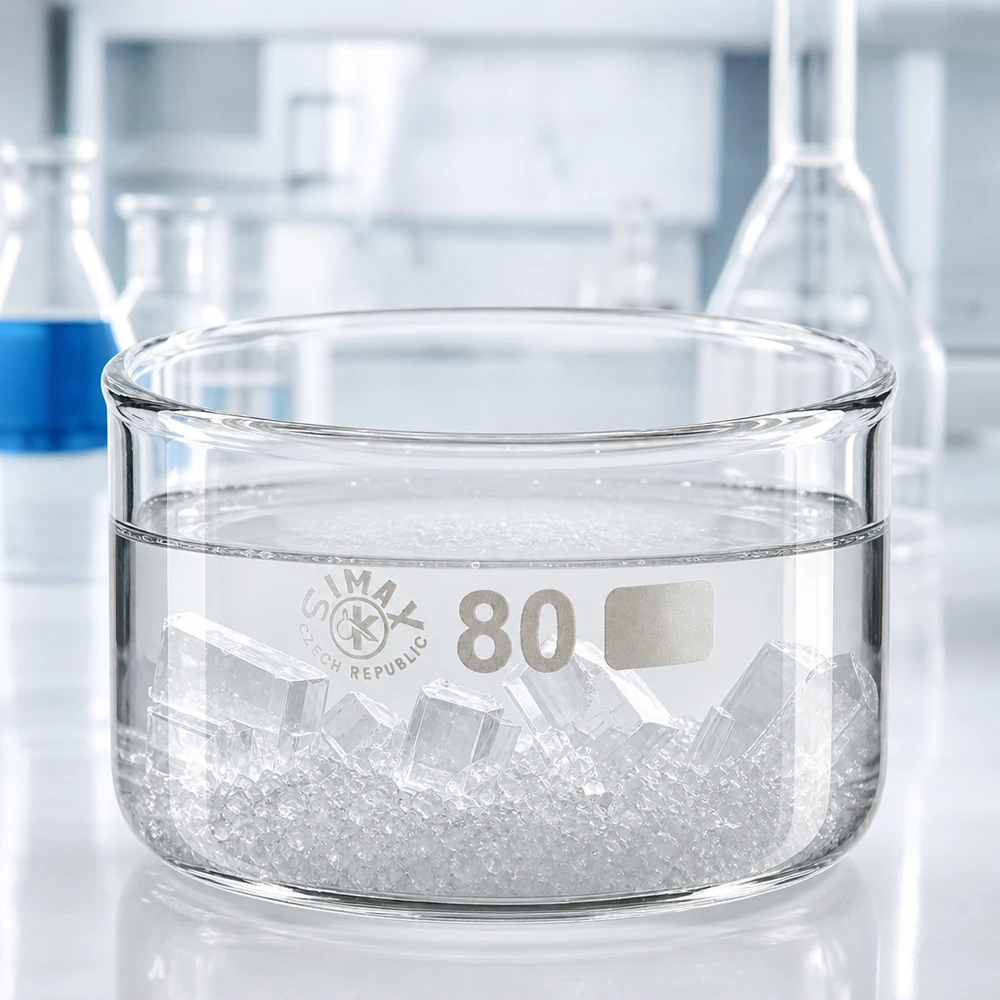 Robuste Glasschale 150ml für Kristallisationsversuche im Labor mit breitem flachen Boden