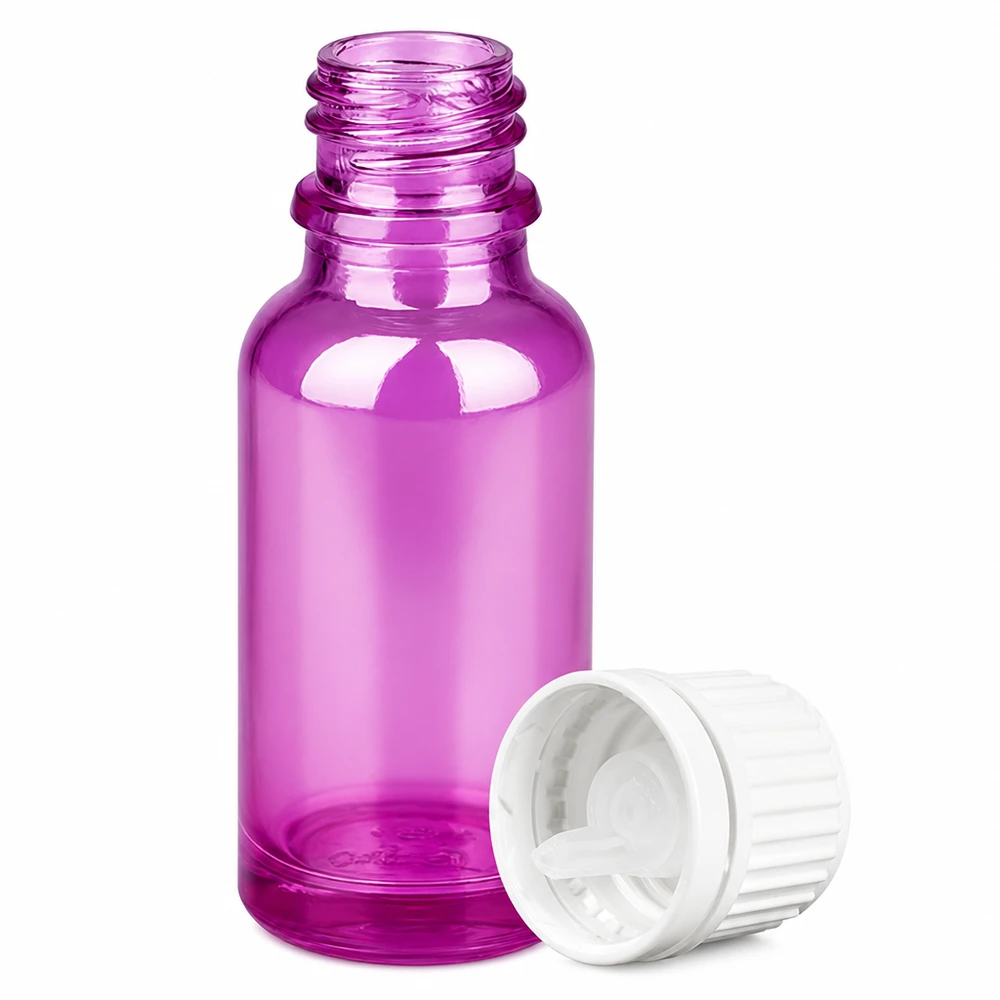 20ml Tropfflasche 0.7mm weiss Originalität Schraubverschlusserschluss PurpleLine UT18/20 20ml PurpleLine Glasflasche lila mit Tropfer für präzise Anwendung von Flüssigkeiten