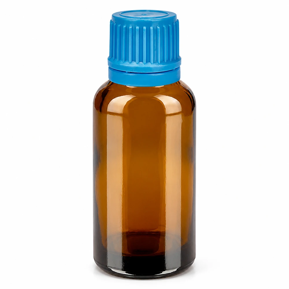 30ml Flasche 11mm Schraubverschluss blau Originalitätsverschluss BrownLine UT18/30 30ml Medizinflasche aus lichtschützendem Braunglas mit sicherem blauen Verschluss