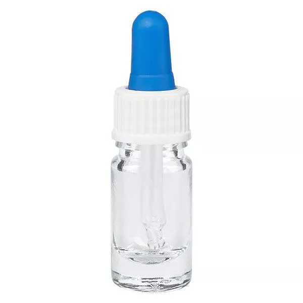 Apothekenflasche klar 5ml Pipette weiß/blau Standard