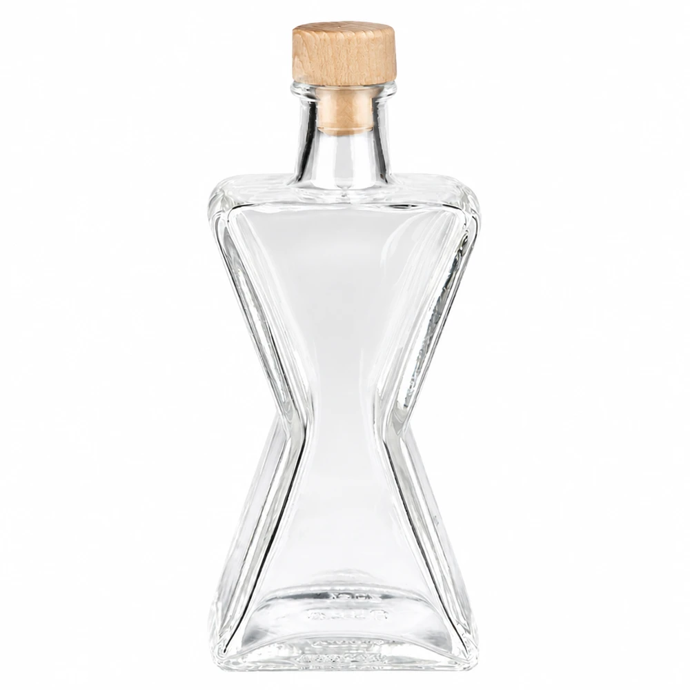 Bottiglia in vetro da 200 ml Star con manico in legno e tappo in sughero UNiTWIST - elegante bottiglia a forma di stella in vetro trasparente con tappo in legno