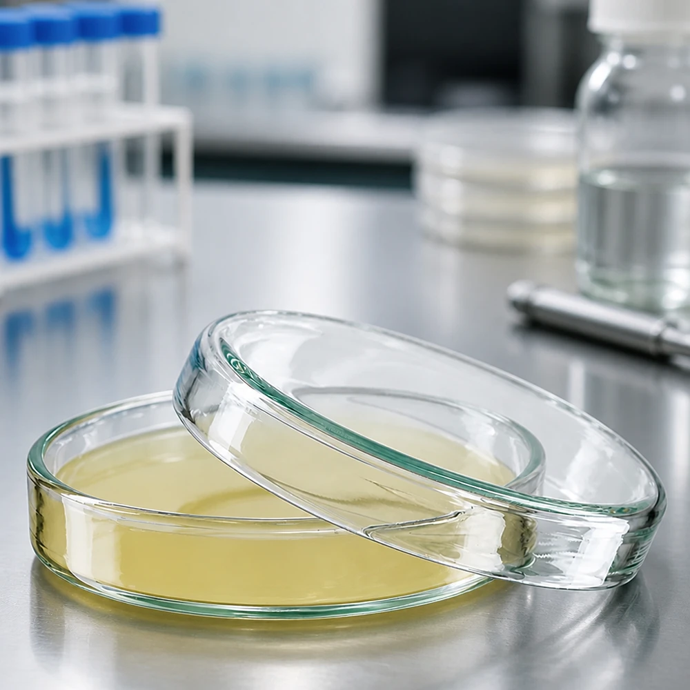 Petrischale 60x15 aus Glas Mikrobiologlisches Laborzubehör Glaspetrischale 60x15 mm mit Agar für Zellkulturen