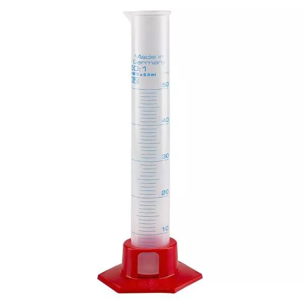 Éprouvette graduée en PP 50 ml, avec socle