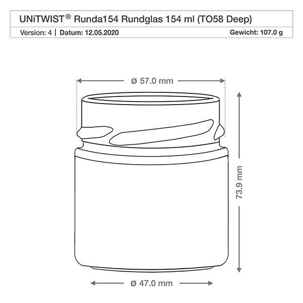 154ml Rundglas ohne Deckel (TO58deep) UNiTWIST