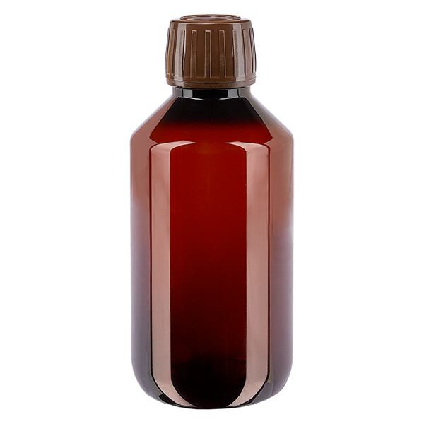 Bottiglia in PET da 200 ml con tappo marrone OV Bottiglia in PET da 200 ml con tappo marrone OV