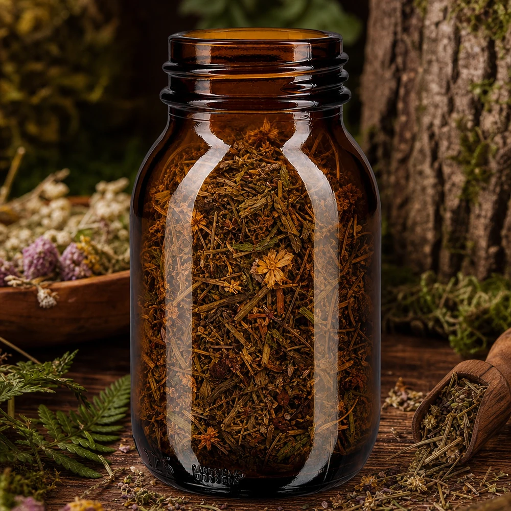 Flacon à col large 125ml verre brun Flacon de pharmacie 125ml verre brun à large ouverture pour herbes et plantes séchées