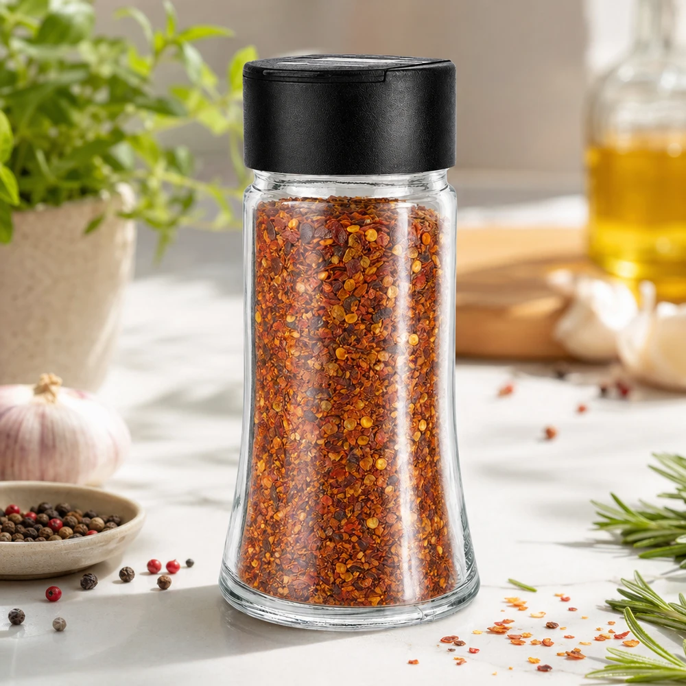 Pot à sel/épices 95 ml avec double saupoudreuse, noir Transparentes Glasstreuer 95ml mit schwarzem Deckel für Gewürze Salz und Kräuter
