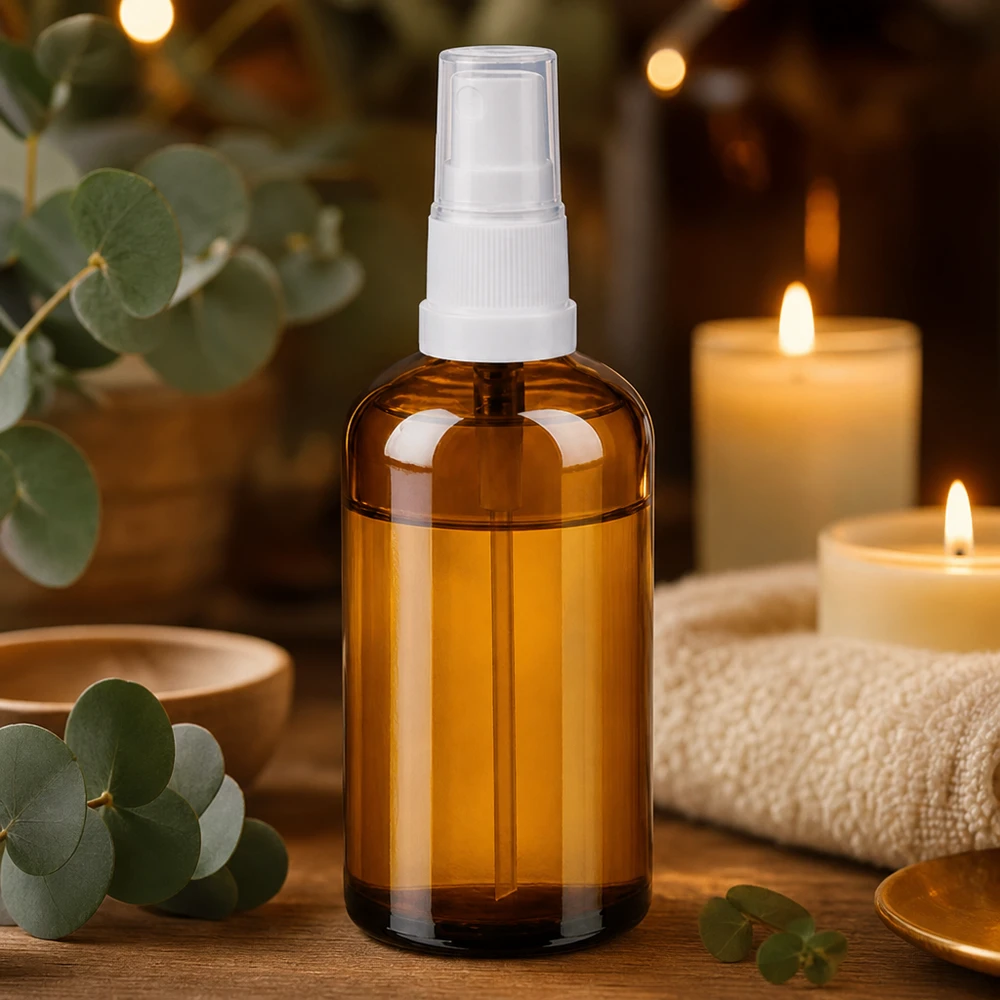 Flacone spray da 100 ml bianco/trasparente STD BrownLine UT18/100 Flacone in vetro compatto da 100 ml con attacco per spray in look ambrato, ideale per i viaggi e gli spostamenti