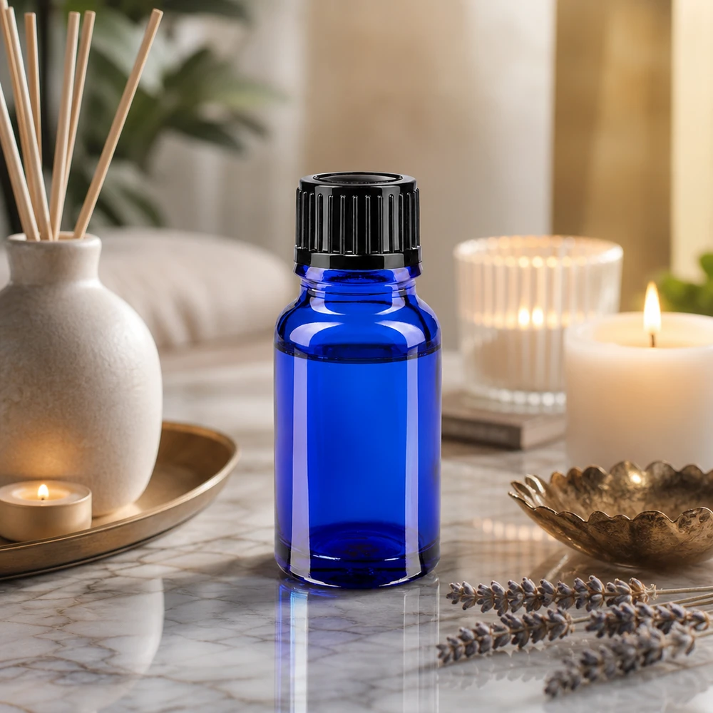 Apothekenflasche blau 10ml Schraubverschluss schwarz Standard 10ml Flakon aus kobaltblauem Glas lichtgeschützt mit Standardverschluss schwarz