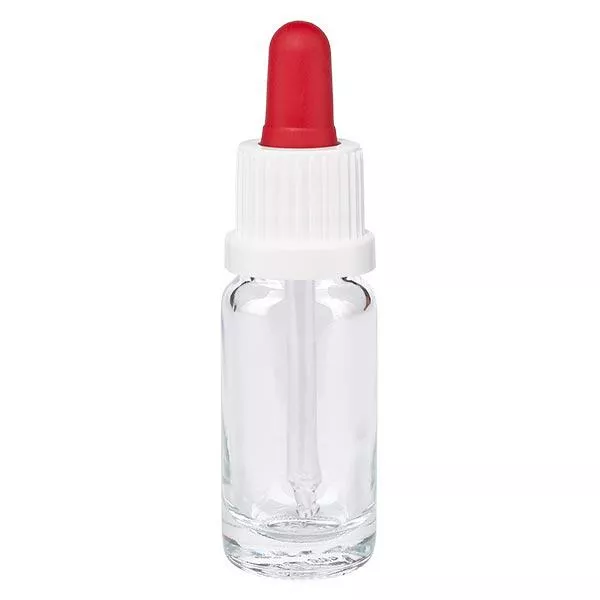 Apothekenflasche klar 10ml Pipette weiß/rot Originalitätsverschluss