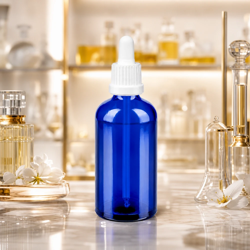 100ml Pipettenflasche weiß Originalitätsverschluss BlueLine UT18/100 100ml Tropfflasche aus UV-Schutzglas mit hygienischem weißem Pipettenverschluss