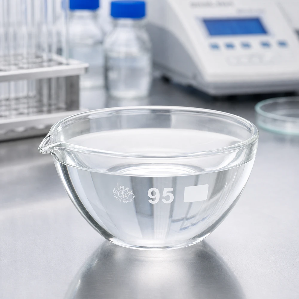 Capsule d’évaporation 170 ml en verre borosilicate, avec bec verseur Bol de laboratoire professionnel 170ml avec bec verseur intégré pour une distribution contrôlée des liquides