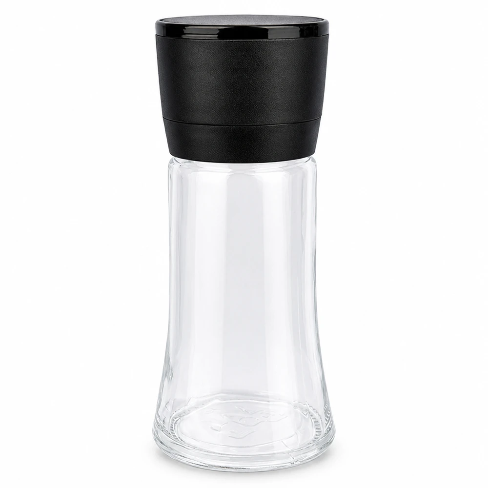 Pot à sel/épices 95 ml avec moulin Vario noir Handliche Salzmühle aus Glas 95ml mit elegantem schwarzen Deckelmahlwerk