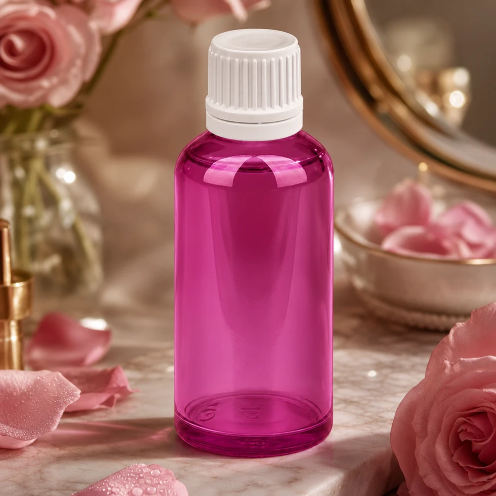 Flacone contagocce da 50ml 0,7mm bianco Originality tappo a vite PurpleLine UT18/50 Distributore a goccia da 50 ml serie PurpleLine con tappo bianco per prodotti di bellezza e benessere