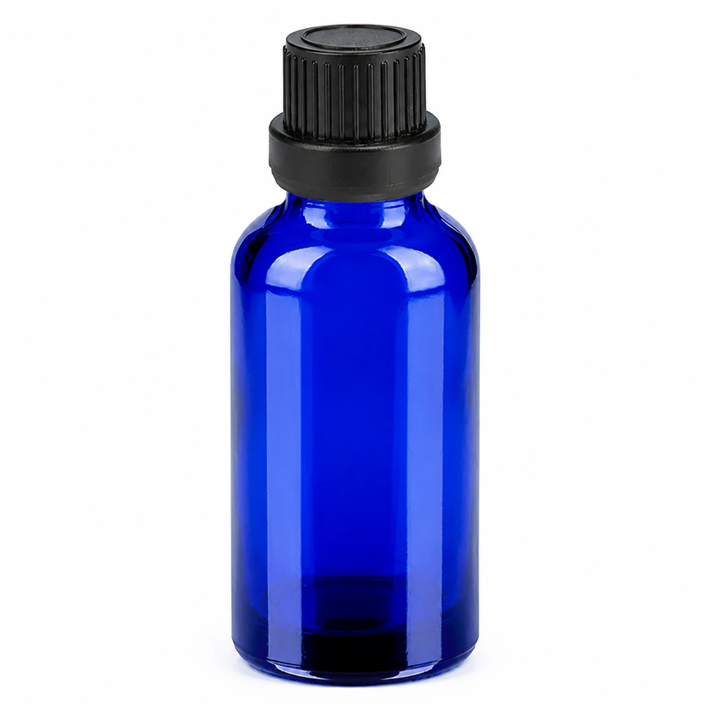 Flacon 30ml 11mm SV noir OV BlueLine UT18/30 Flacon compact de 30 ml en bleu cobalt idéal pour le voyage et le portionnement
