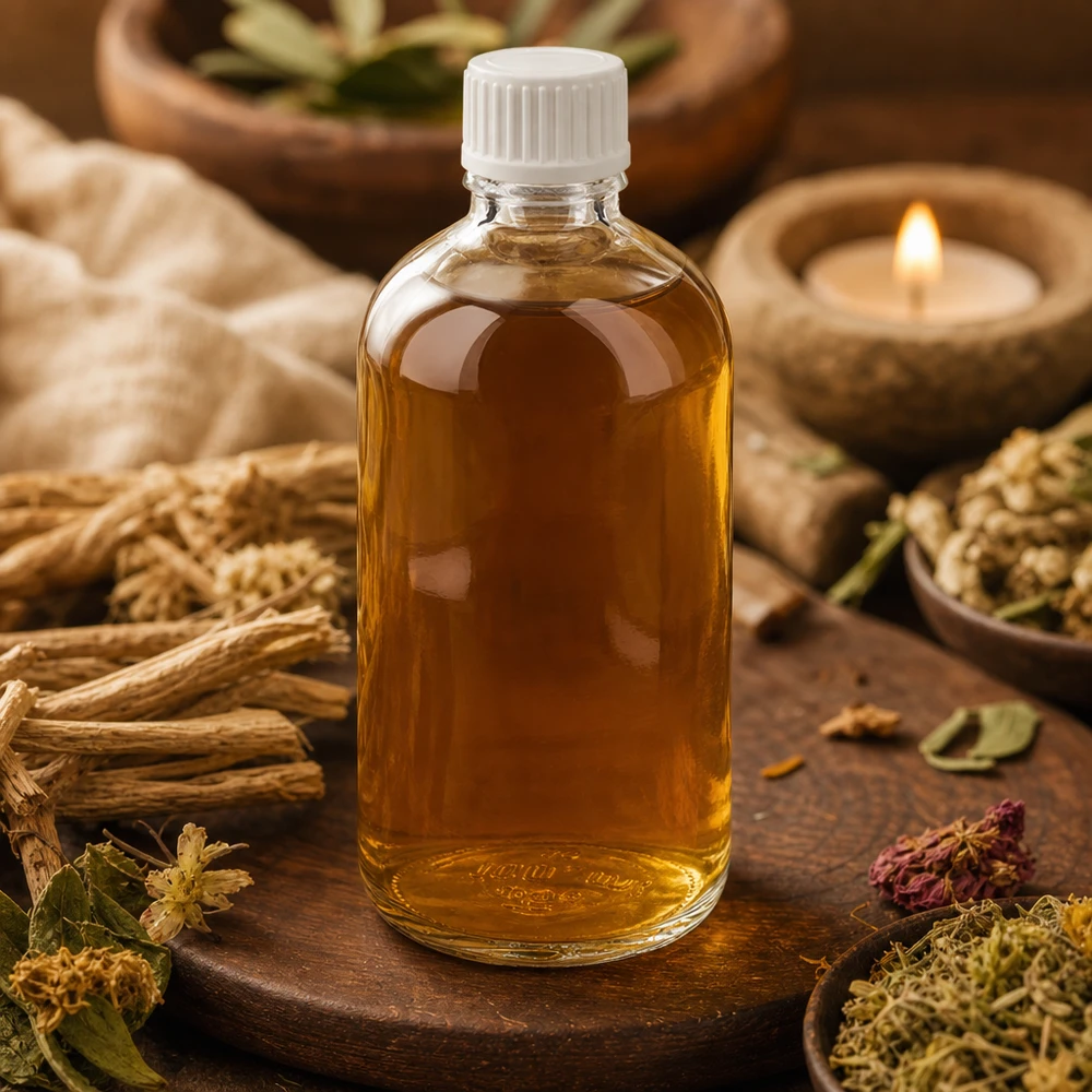 100ml Tropfflasche 0.9mm weiß Standardverschluss ClearLine UT18/100 Aromatherapie Dosierflasche 100ml ClearLine Serie weißer STD Verschluss 0.9mm Öffnung Kräuterhintergrund