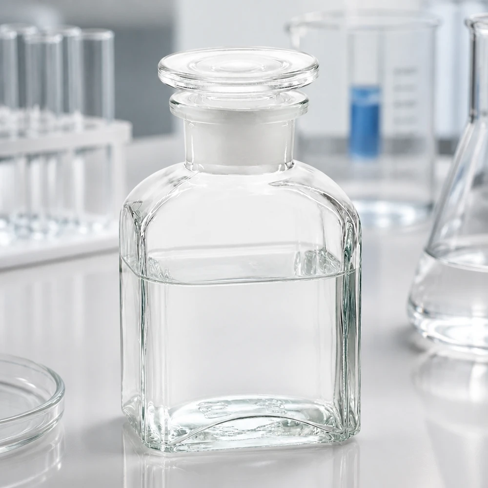Fiaschetta da laboratorio da 150 ml in vetro trasparente con collo largo e tappo rotondo in vetro