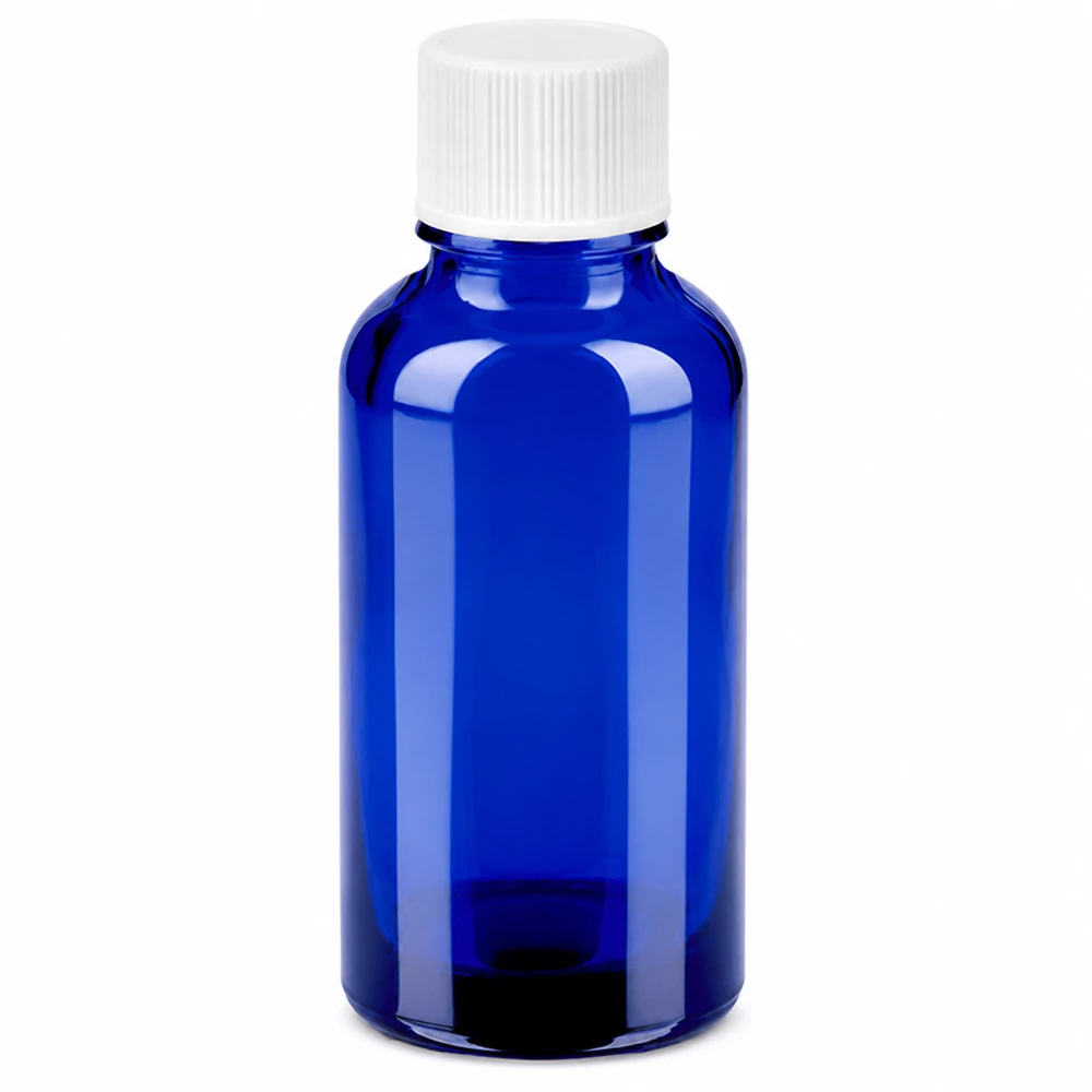 Flacon de 30ml 11mm SV blanc STD BlueLine UT18/30 Bouteille bleue de 30 ml résistante aux UV avec bouchon blanc pour conserver les teintures en toute sécurité
