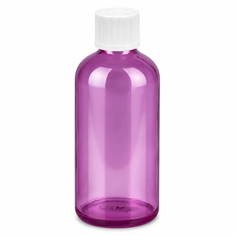 100ml Tropfflasche 1.2mm weiß Standard Kindersicher PurpleLine. UT18/100 Runde Tropfflasche 100ml violett mit weißem Verschluss für präzises Dosieren