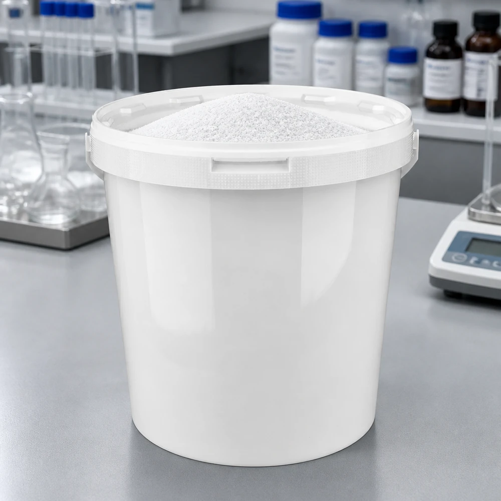 Eimer 10.7L aus weißem Kunststoff Polypropylen mit Deckel Stabiler Vorratseimer 10,7L aus weißem Polypropylen mit Schnappdeckel für chemische Substanzen