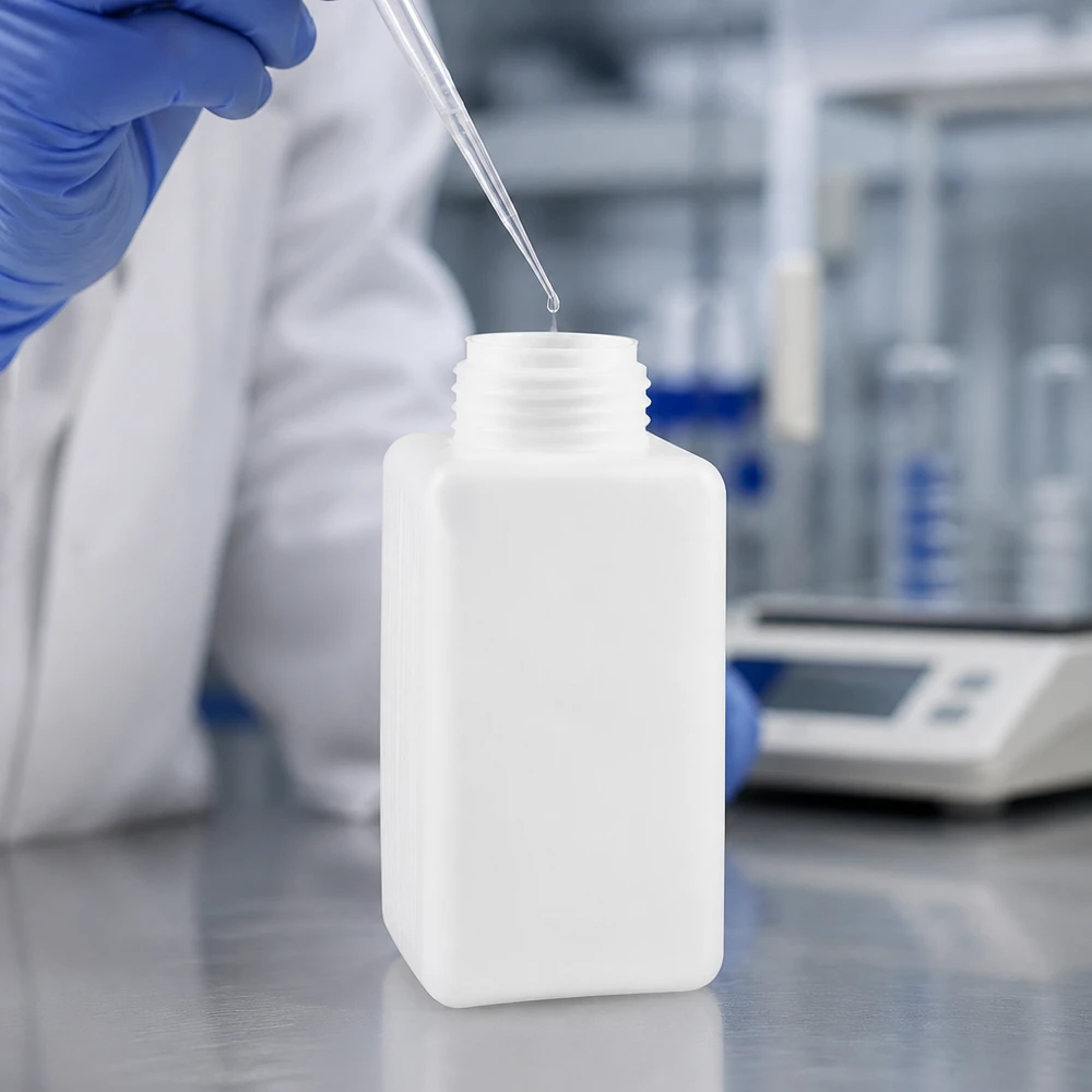 Flacon à produits chimiques 1500 ml à col large, PEHD couleur naturelle, GL 65 Bouteille en plastique robuste de 1 500 ml à col large en PE-HD, adaptée aux applications de laboratoire chimique