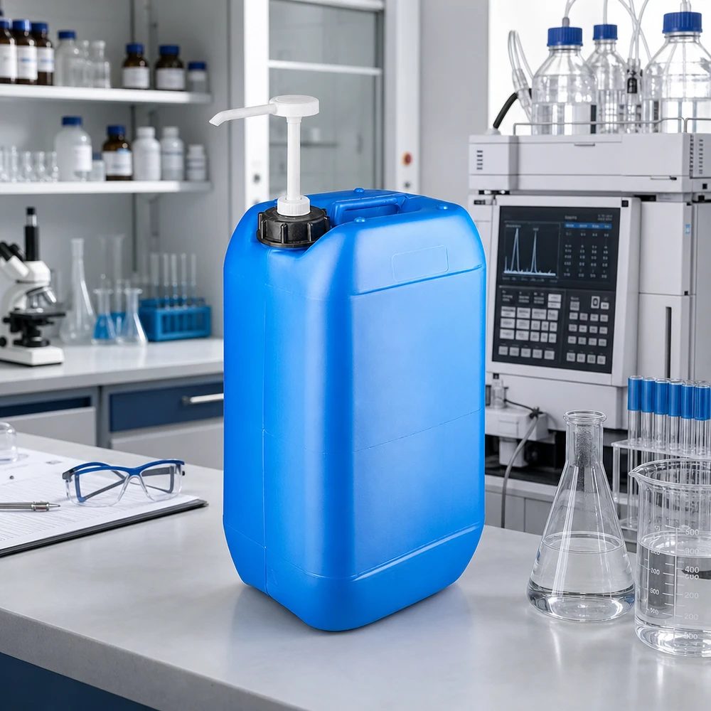 Kanister 15 Liter blau mit Dosierpumpe Blauer Vorratsbehälter 15 Liter mit Dosierpumpe für sicheren Umgang mit Laborreagenzien