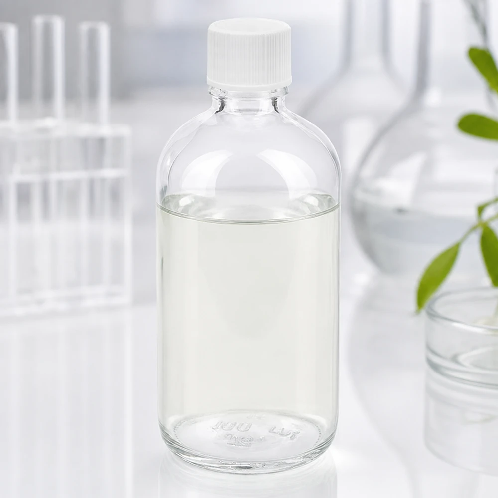 Flacone in vetro ClearLine da 100 ml pieno, con tappo in plastica bianca, per applicazioni di laboratorio