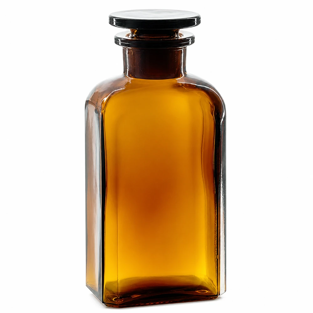 Vierkantflasche 250ml braun Weithals Glasstopfen Braunglas Vorratsflasche 250ml Vierkant Weithals mit flachem Glasstopfen