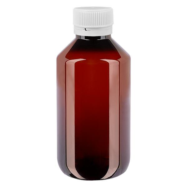 Bottiglia in PET da 100 ml con tappo scanalato bianco antimanomissione Bottiglia in PET da 100 ml con tappo scanalato bianco antimanomissione