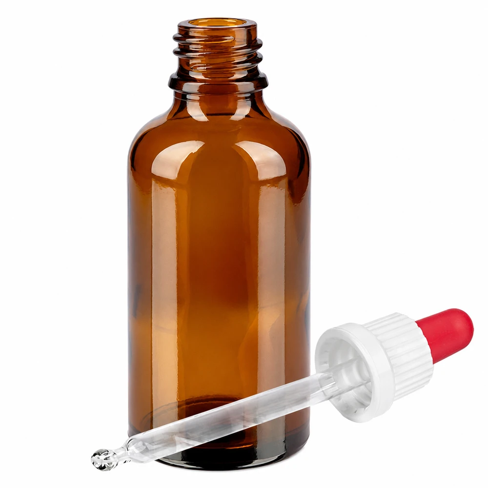 50ml Pipettenflasche weiß/rot Originalitätsverschluss BrownLine UT18/50 Premium Glasflasche 50ml mit integrierter Pipette - perfekt für Kosmetik und Aromatherapie