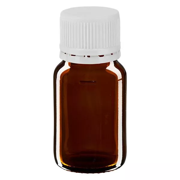 Bouteille à usage médical de 30 ml, marron, avec bouchon blanc d'origine Bouteille à usage médical de 30 ml, marron, avec bouchon blanc d'origine