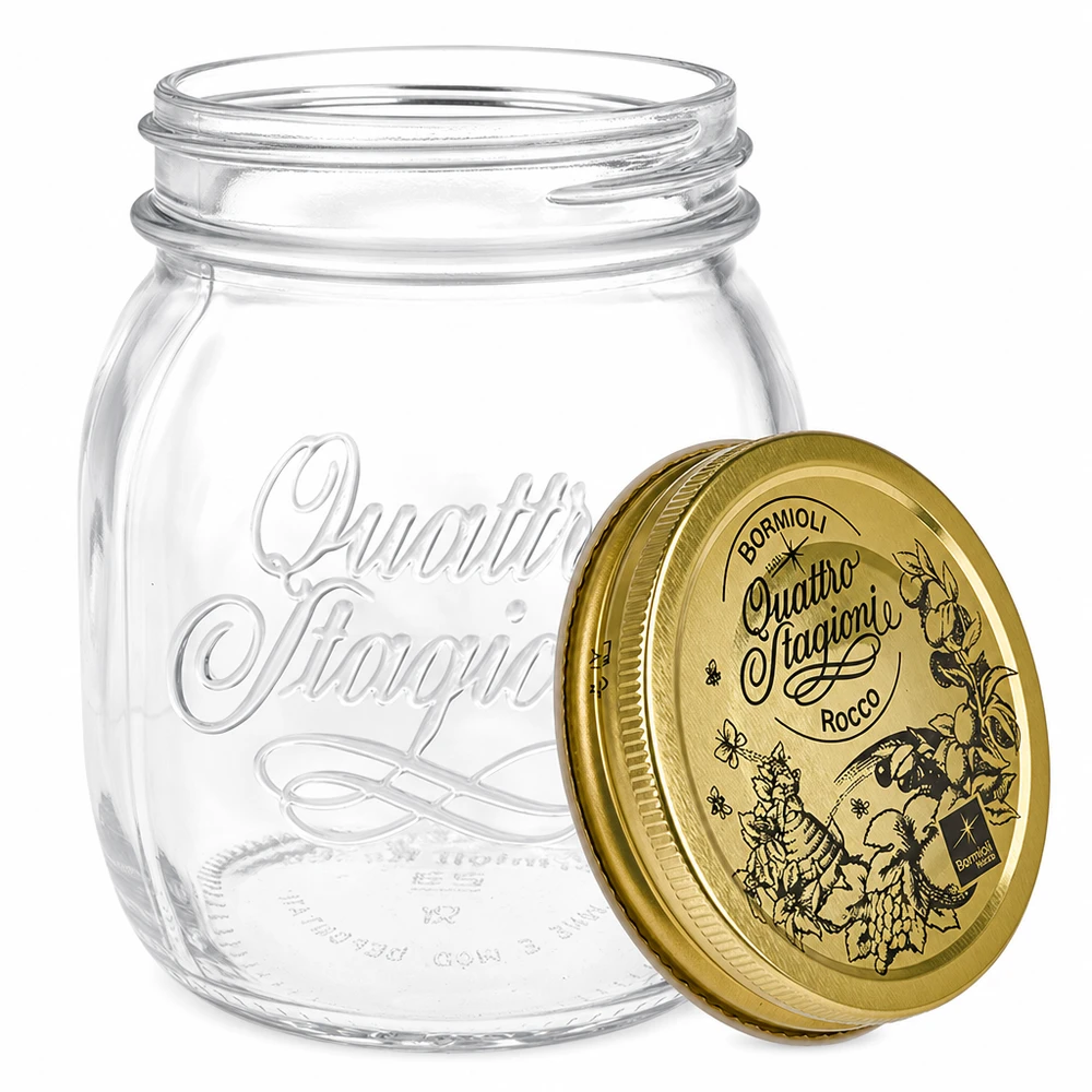 700ml Rundglas "Quattro Stagioni" mit Deckel Quattro Stagioni 700ml Einmachglas mit abnehmbarem Schraubdeckel Detail italienisches Glas für Konservierung