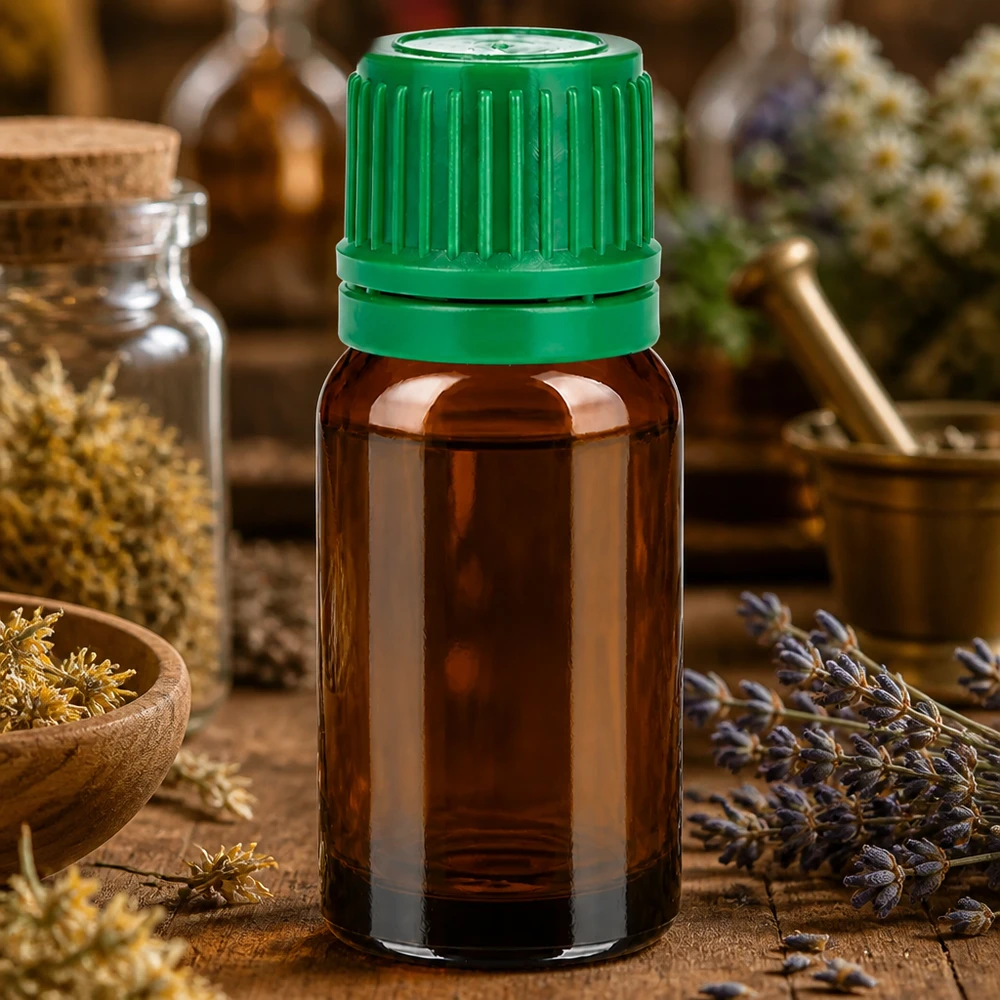 Pratico flacone in vetro da 10 ml di qualità farmaceutica con tappo verde a prova di perdite