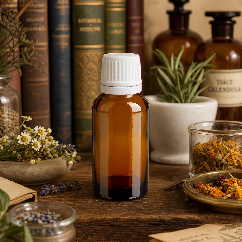 Apothekenflasche braun 20ml Schraubverschluss weiß Originalitätsverschluss 20ml Apothekerflasche Braunglas mit Sicherheitsverschluss für Homöopathie und Pflanzentinkturen