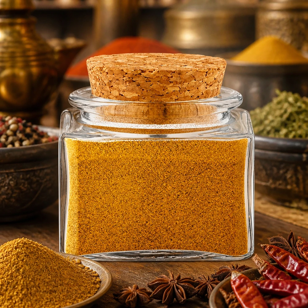 Idea barattolo per spezie: Quadratus 40ml trasparente con tappo in sughero Vaso di vetro compatto con coperchio in sughero, ideale per conservare la curcuma e il mix di curry