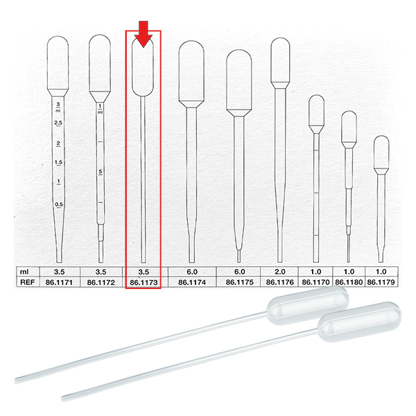 Pipetta di trasferimento, volume nominale: 3,5 ml, (LxL): 155 x 12,5 mm, Pipetta di trasferimento, volume nominale: 3,5 ml, (LxL): 155 x 12,5 mm,
