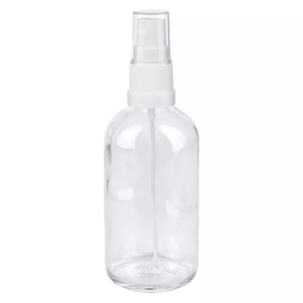 Flacon pulvérisateur de 100 ml en verre transparent avec diffuseur blanc, série ClearLine