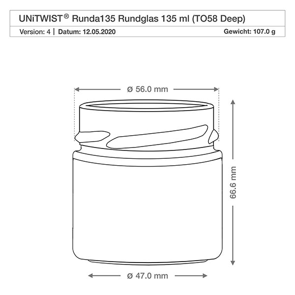 135ml Rundglas + BasicSeal Deckel schwarz deep UNiTWIST